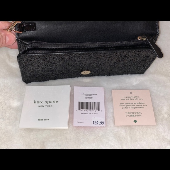 BNWT Kate Spade Black Glitter odette wristlet - Picture 4 of 6